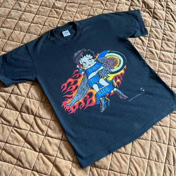 Vintage Betty Boop Motorcycle Tee Medium Black - Picture 1 of 9